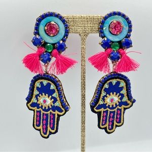 Artisan creation hamsa colorful pierced earrings dangles wow!